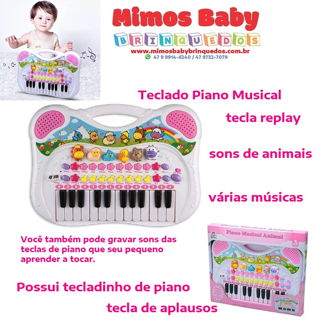 Piano Teclado Infantil Sons de animais e musicas 12 Teclas