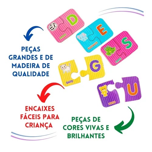 Jogo Pedagógico Descobrindo Letras do Alfabeto Peças Madeira Educativo para  Alfabetização- NIG Br - Nig Brinquedos