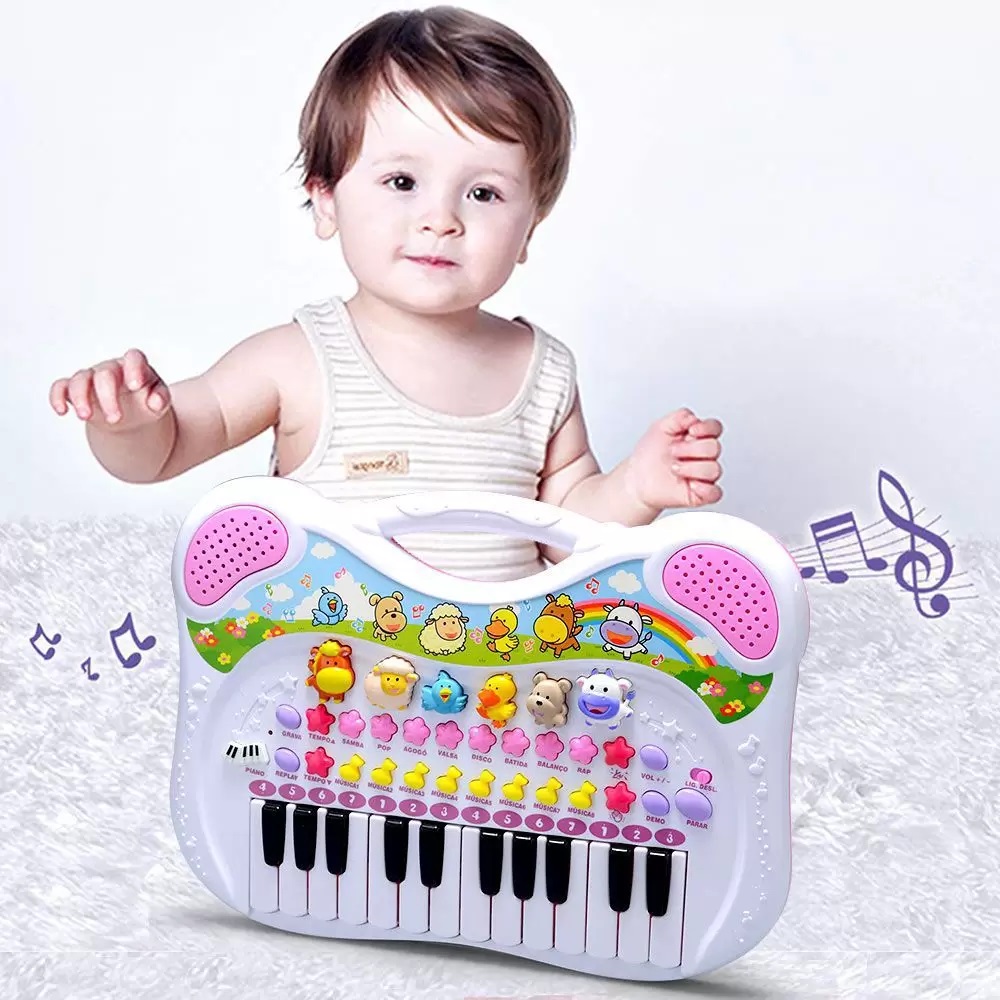 Teclado Infantil Piano Eletronico C/ Microfon Luz Rosa/az Id