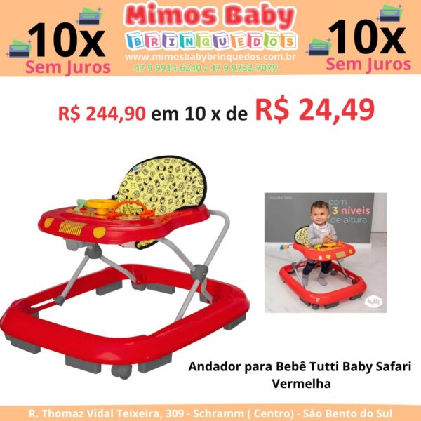 Andador para Bebê Tutti Baby Safari – Vermelha