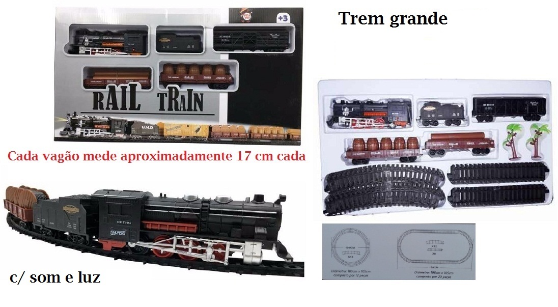 Trem Eletrico De Brinquedo 17 Pçs C/ Som E Trilho Grande