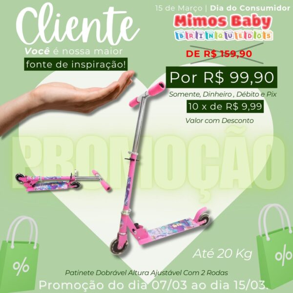 Super Patinete Com Luz Duas Rodas Rosa - PROMOÇÃO 07/03 - 15/03