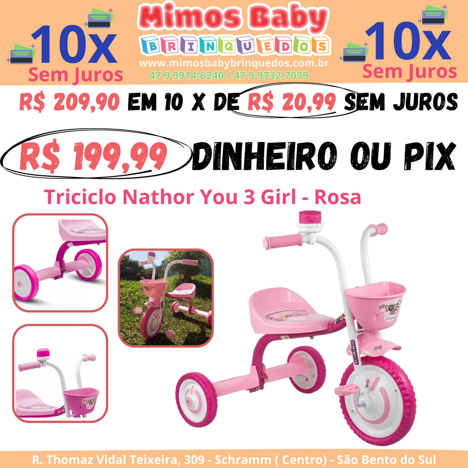 Triciclo Infantil Menina You Girl Rosa Aro 5 Nathor