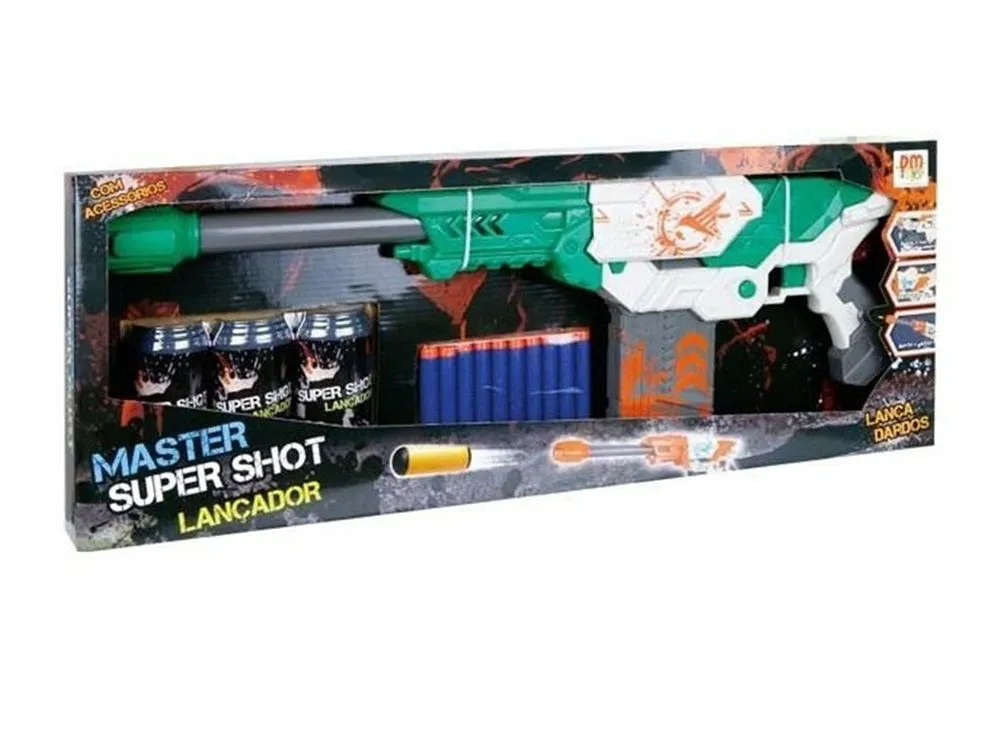 Arma Lançador Dardo Brinquedo Super Shot 10 Balas Azul (DMT5160) tem aqui,  na ABMIDIA!