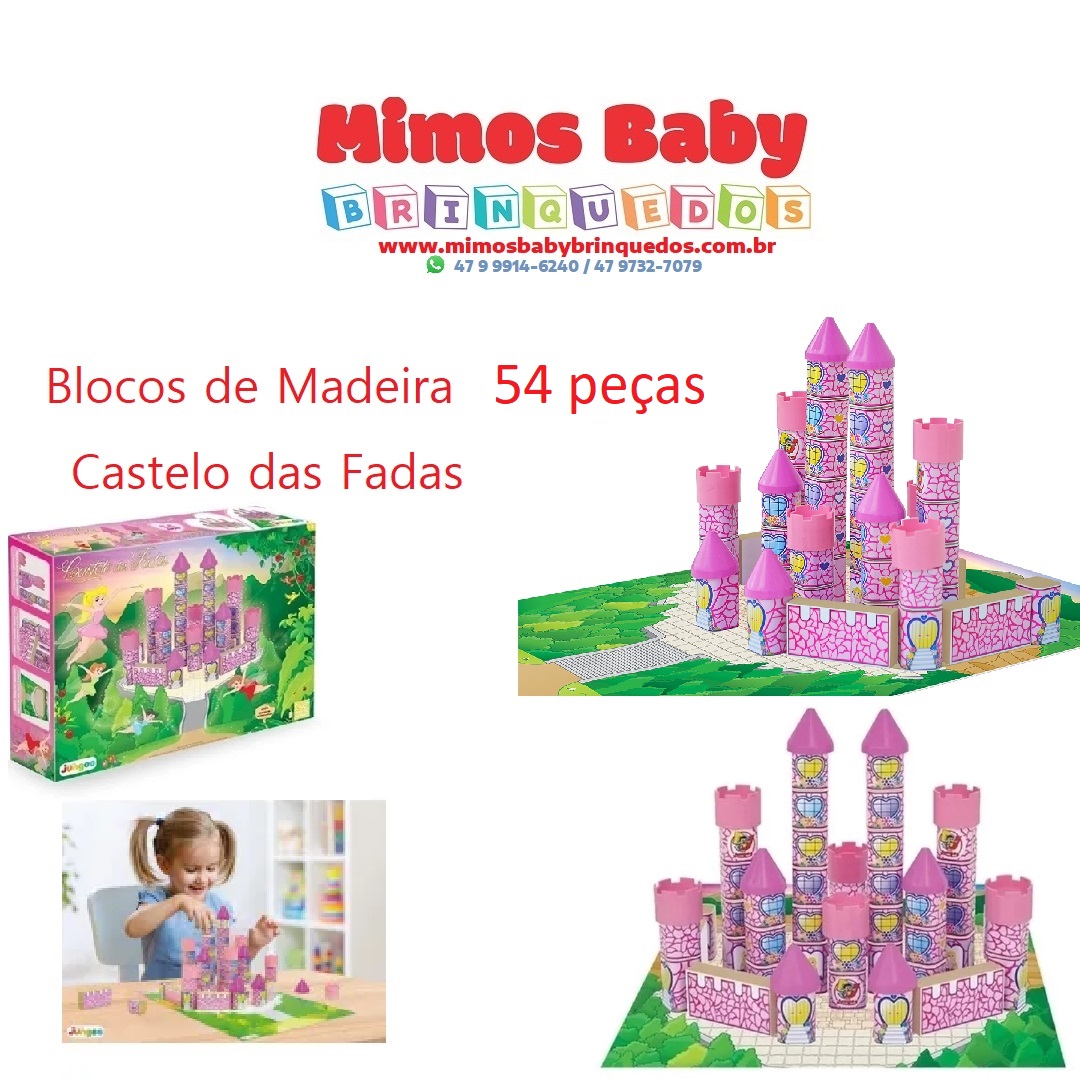 Blocos De Montar Madeira Castelo Das Fadas 54 Peças- Junges