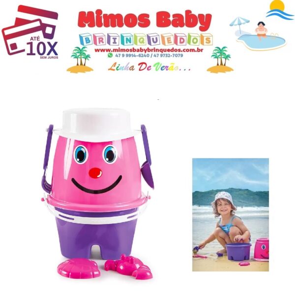 Baldinho Brinquedo Infantil Balde De Praia Boneco Poliplac - Rosa