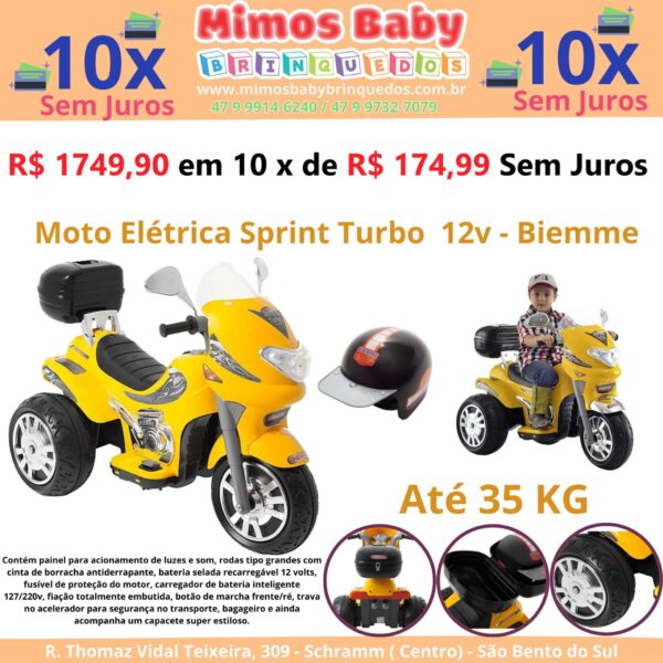 Moto Eletrica Infantil Amarela Turbo Militar 12V Biemme