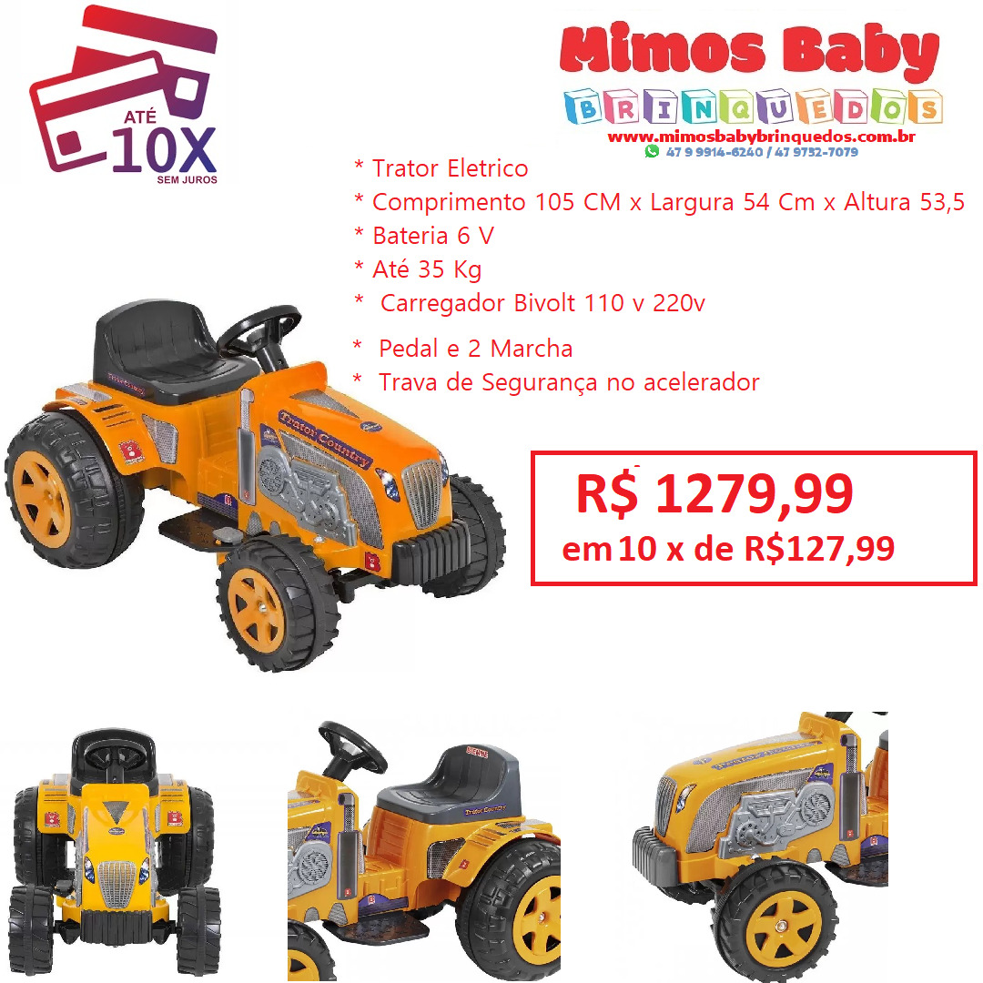 Mini Trator Elétrico Infantil Country 2 Marchas-Emite Sons Biemme 105 x  Largura: 54 x Altura: 53,5