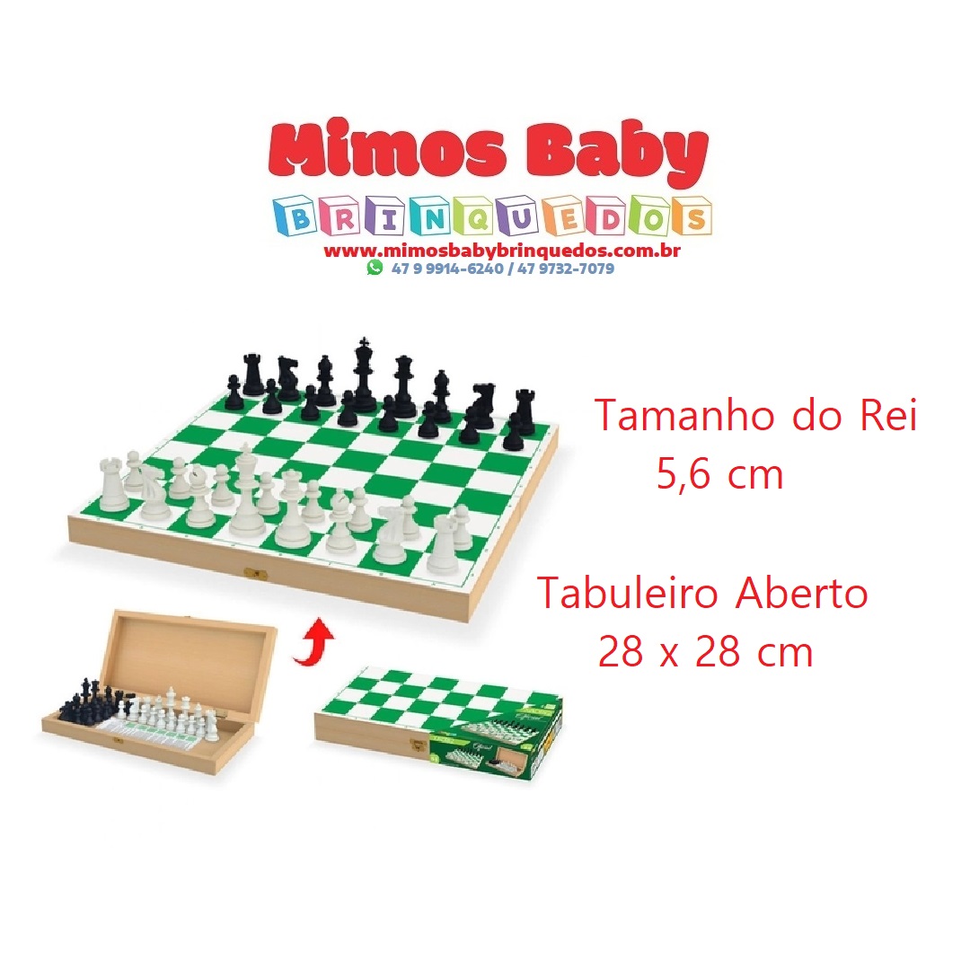 Jogo Xadrez Escolar Tabuleiro Madeira - Junges