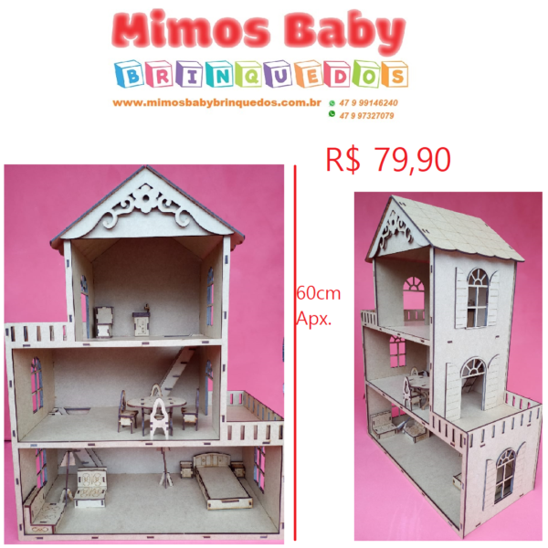 Casinha para  bonecas de madeira com moveis