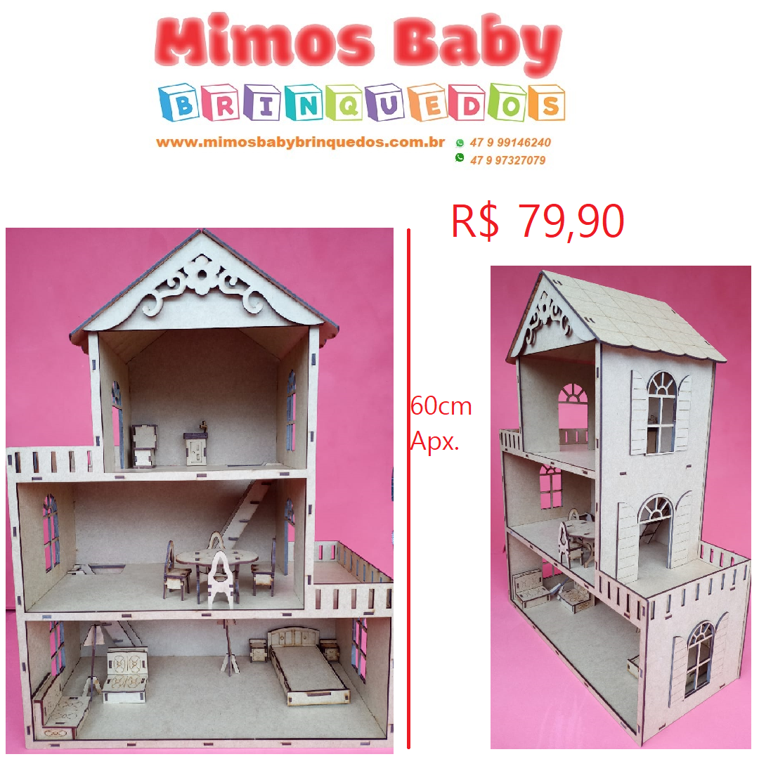 Casa Casinha Da Boneca Barbie Mdf 112 Cm + 22 Móveis Branco