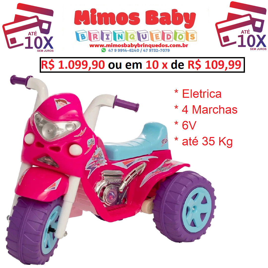 Mini Triciclo Motinha Eletrico 6v Até 30 Kgs Com Pedal Luzes