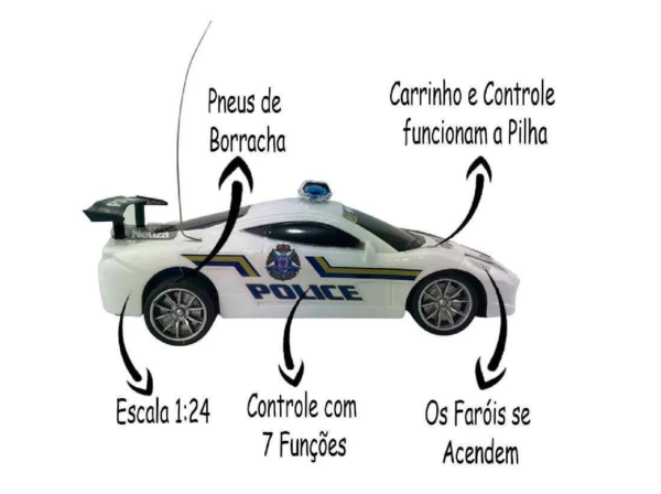 Carrinho Policia Controle Remoto Com Luz 6 Funções - 19 Centímetros - Image 3