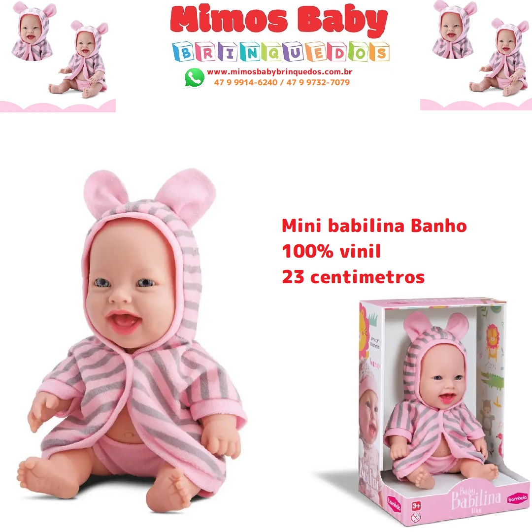 Boneca Bebê Babilina Bambola Pode Dar Banho + Bolsa Itens