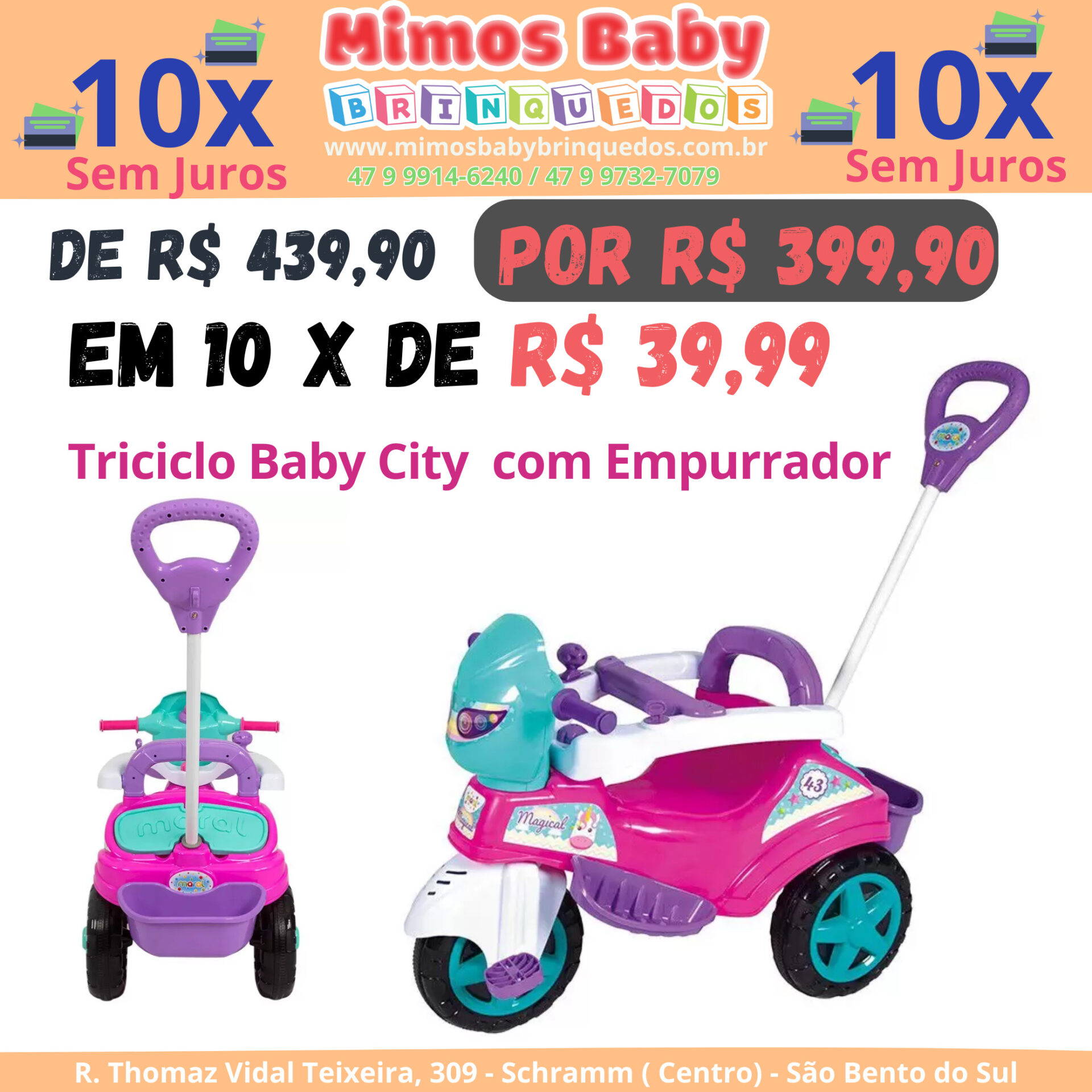 Triciclo Infantil Ultra Bikes Motoca Com Buzina Menina/Menino - Branco+Rosa