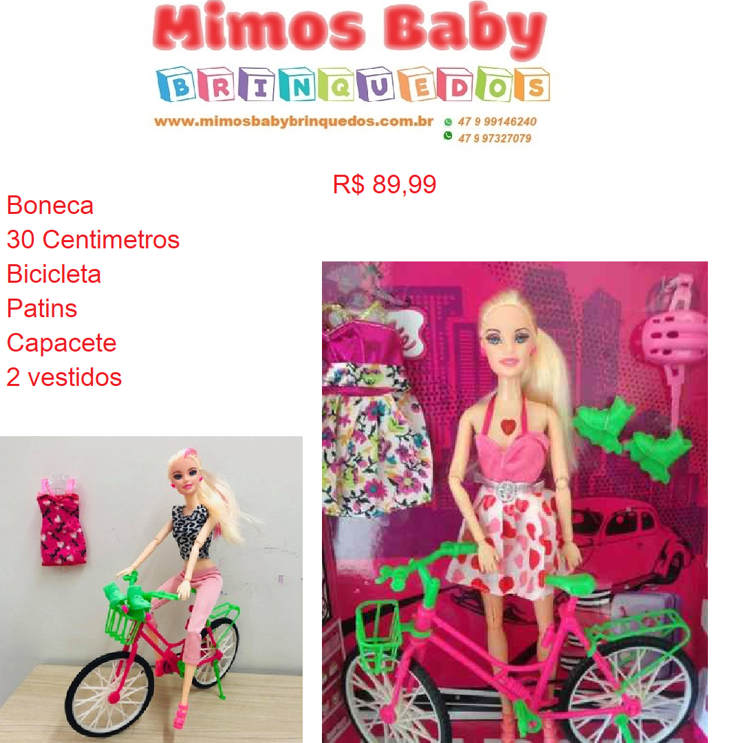 Boneca Barbie Ciclista Articulada Com Patins Bicicleta