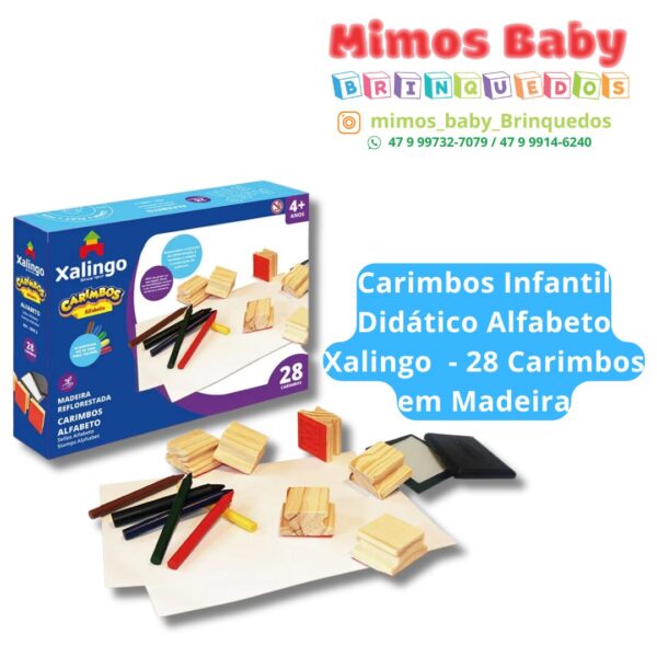 Carimbos Infantil Didático Alfabeto Xalingo  - 28 Carimbos em Madeira