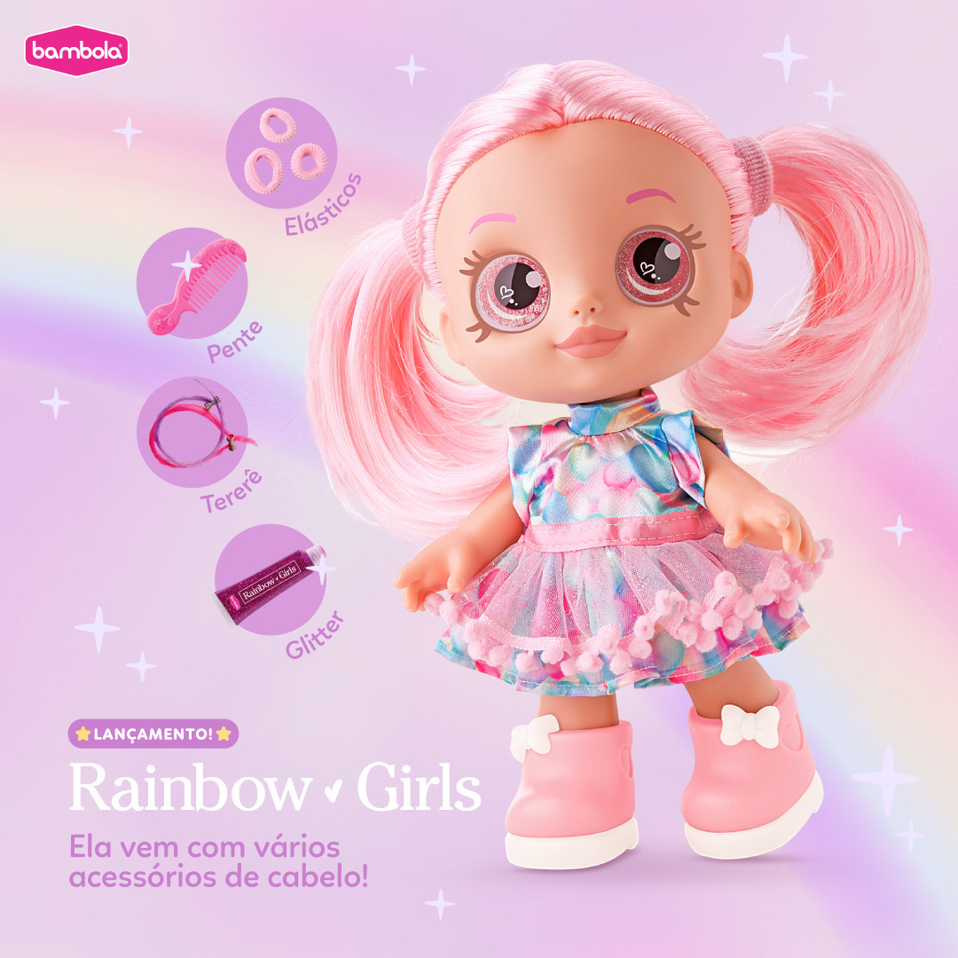 Boneca Rainbow Girls - Cabelo Colorido Verde Mint De Vinil
