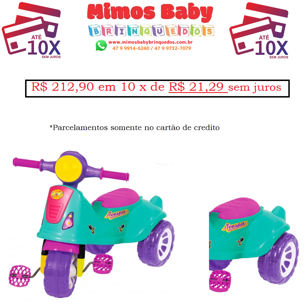 Triciclo Moto Infantil Passeio/Pedal Avespa - Maral Colorido