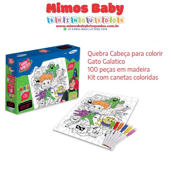 Quebra-Cabeça para Colorir Gato Galactico - 100 Peças - Em Madeira