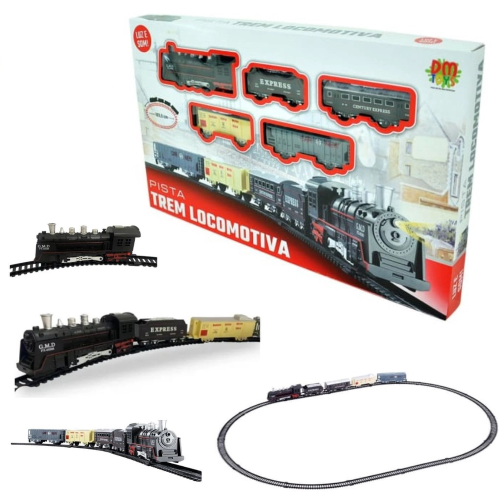 Trem Ferroviário de Brinquedo com 3 Vagões 15 Trilhos com Som e Luz  (WB11934)