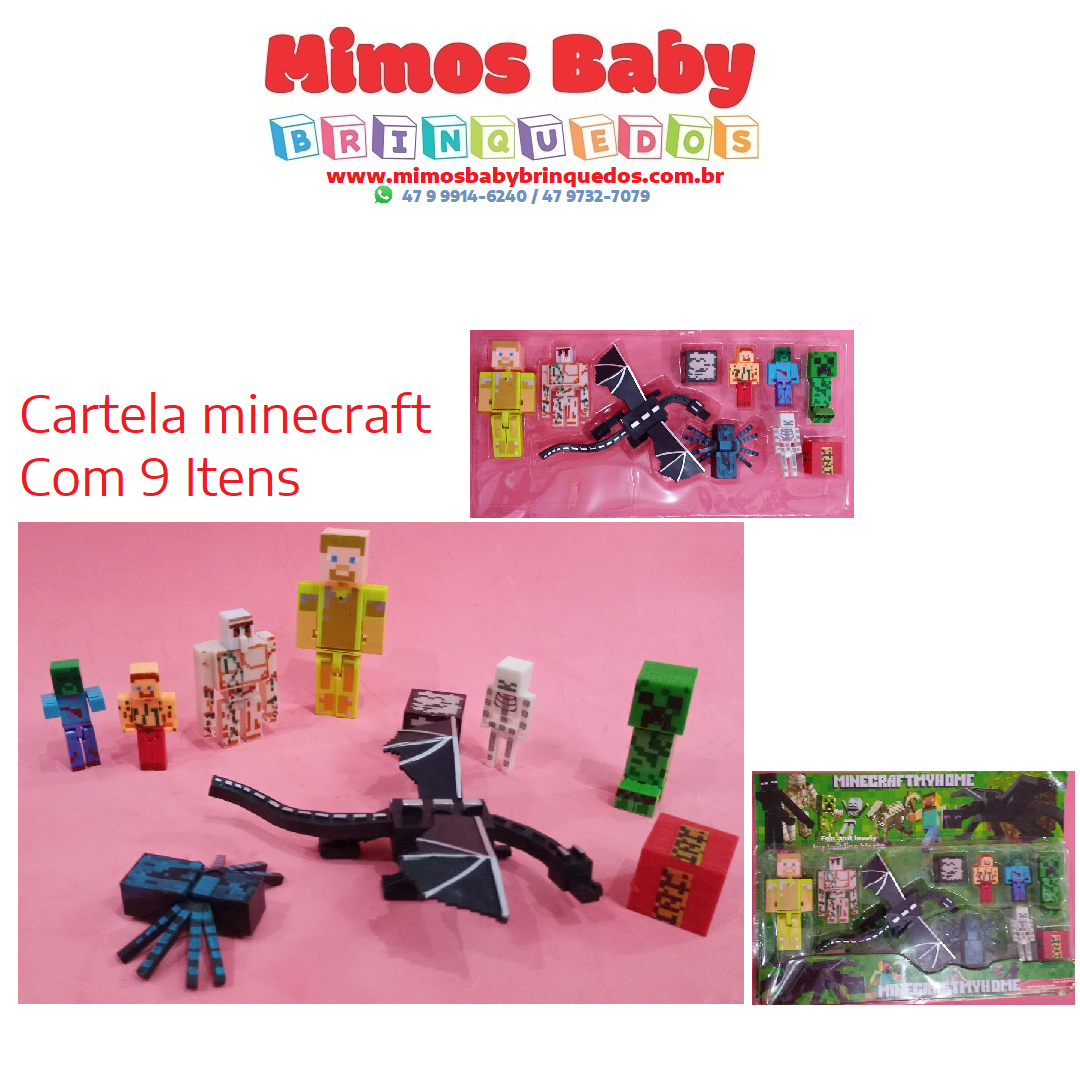 Kit Brinquedo Cartela Bonecos Minecraft E Itens 10 Peças novidades