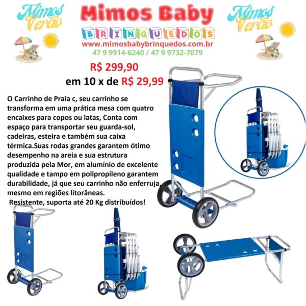 Carrinho De Praia Com Avanço Para Caixa E Mesa Para Cadeiras Mor