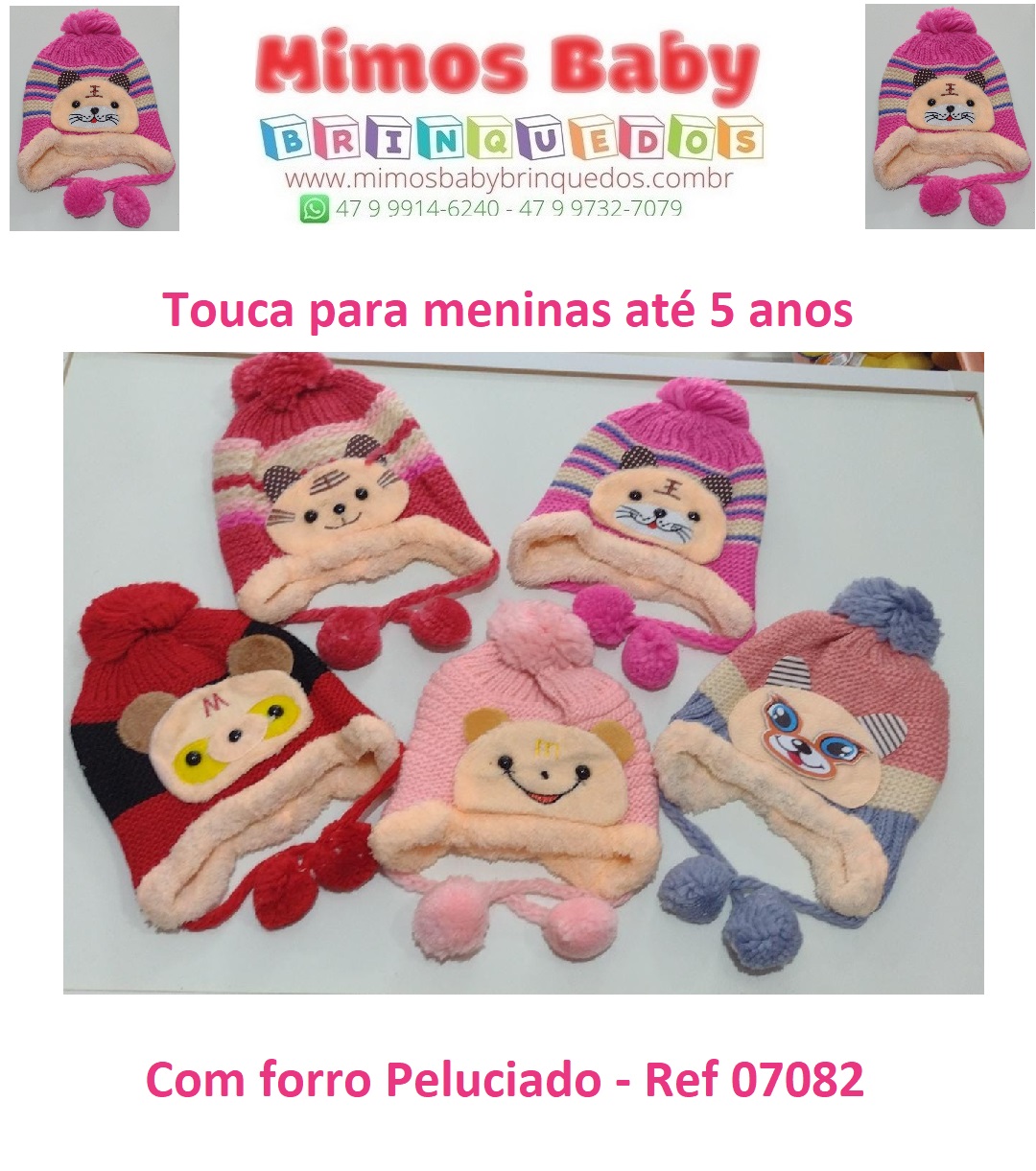 Touca para meninas até 5 anos – Com forro Peluciado – Ref 07082