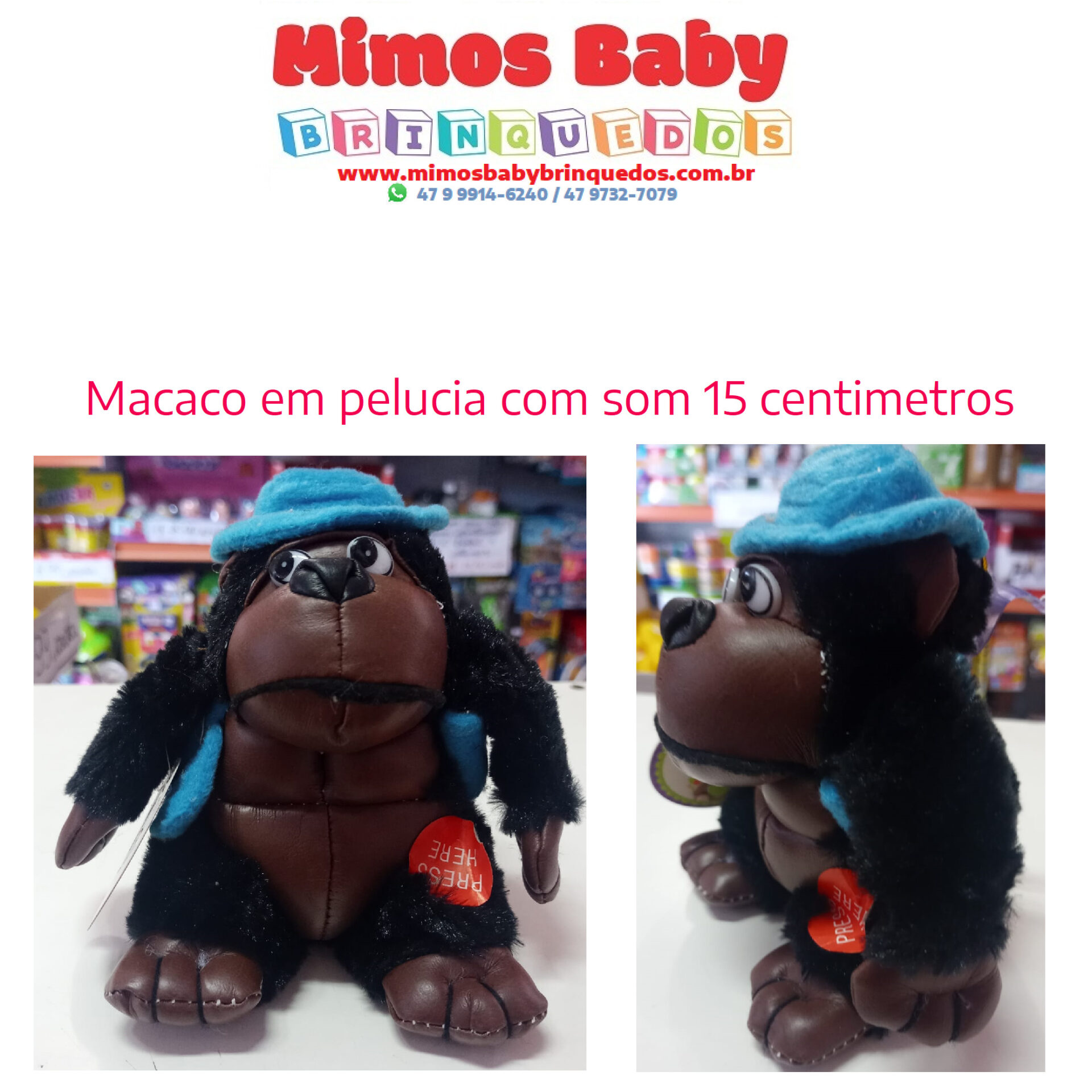 Gorila Pelucia Macaco Branco Sentado 25 Cm Macio Inmetro