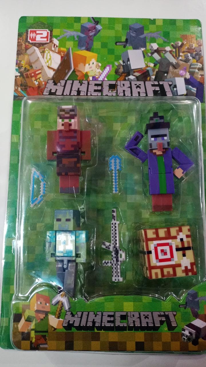 3 Bonecos minecraft 3 acessórios e 1 cubo - Cartela