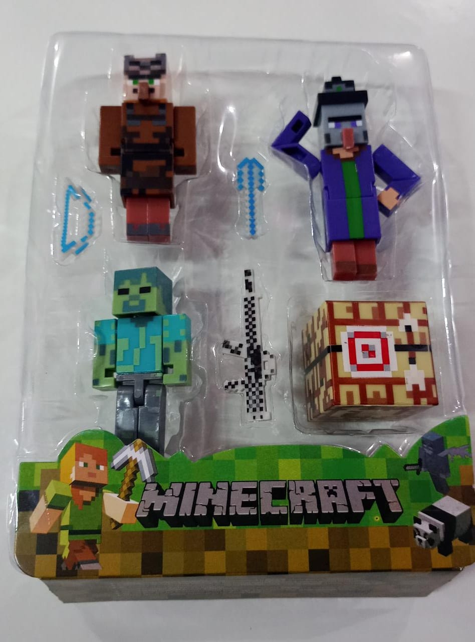 3 Bonecos minecraft 3 acessórios e 1 cubo - Cartela