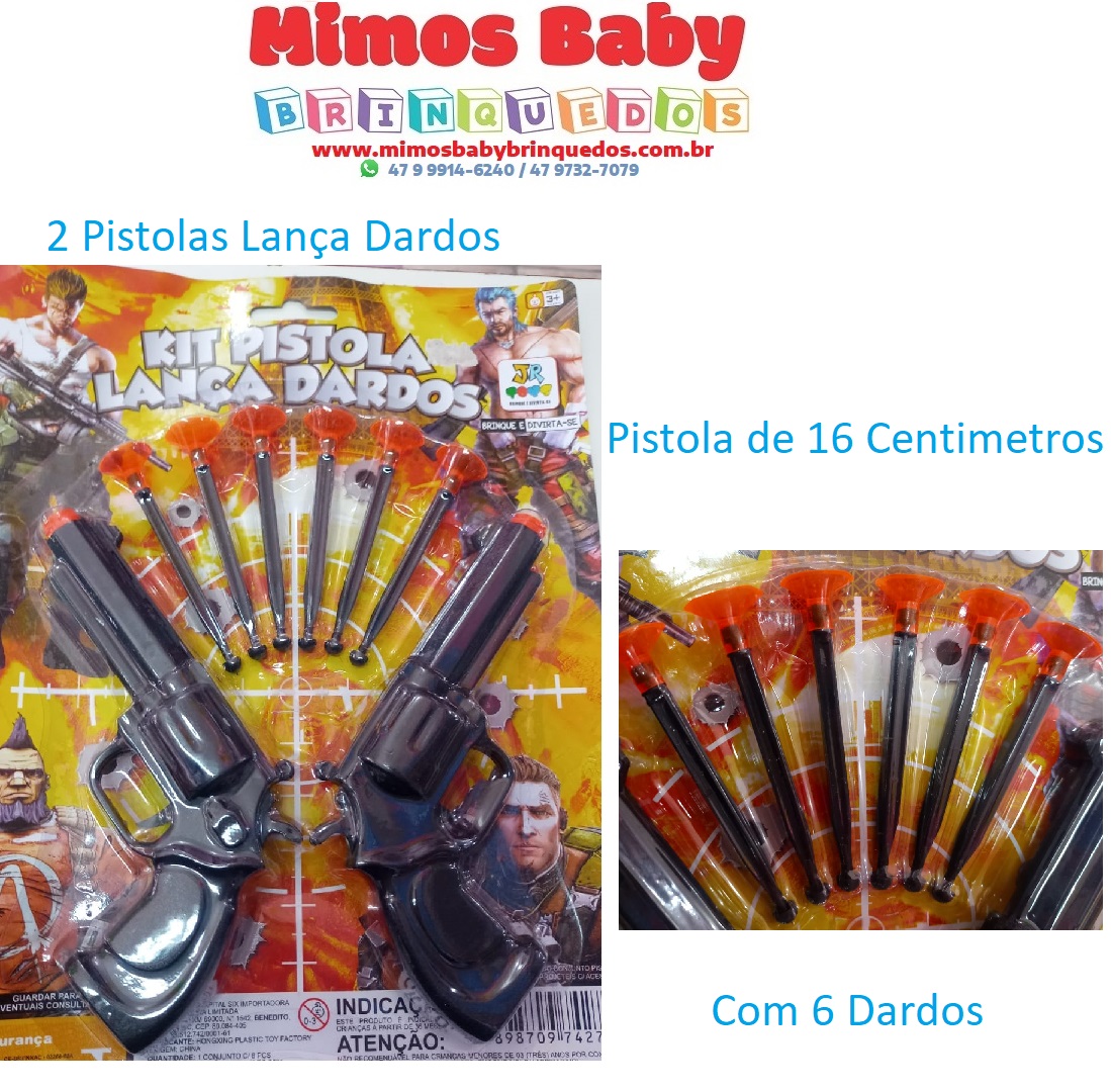 Pistola / Arma de Brinquedos - Lança Dardos com 2 e 6 Dardos - 16 cm