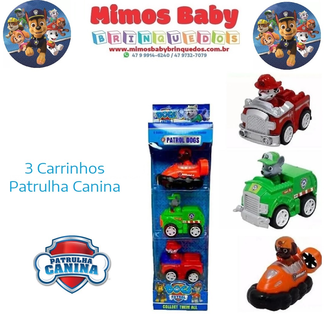 Caixa 3 Carrinhos Patrulha Canina – Fricção – Maior Loja de