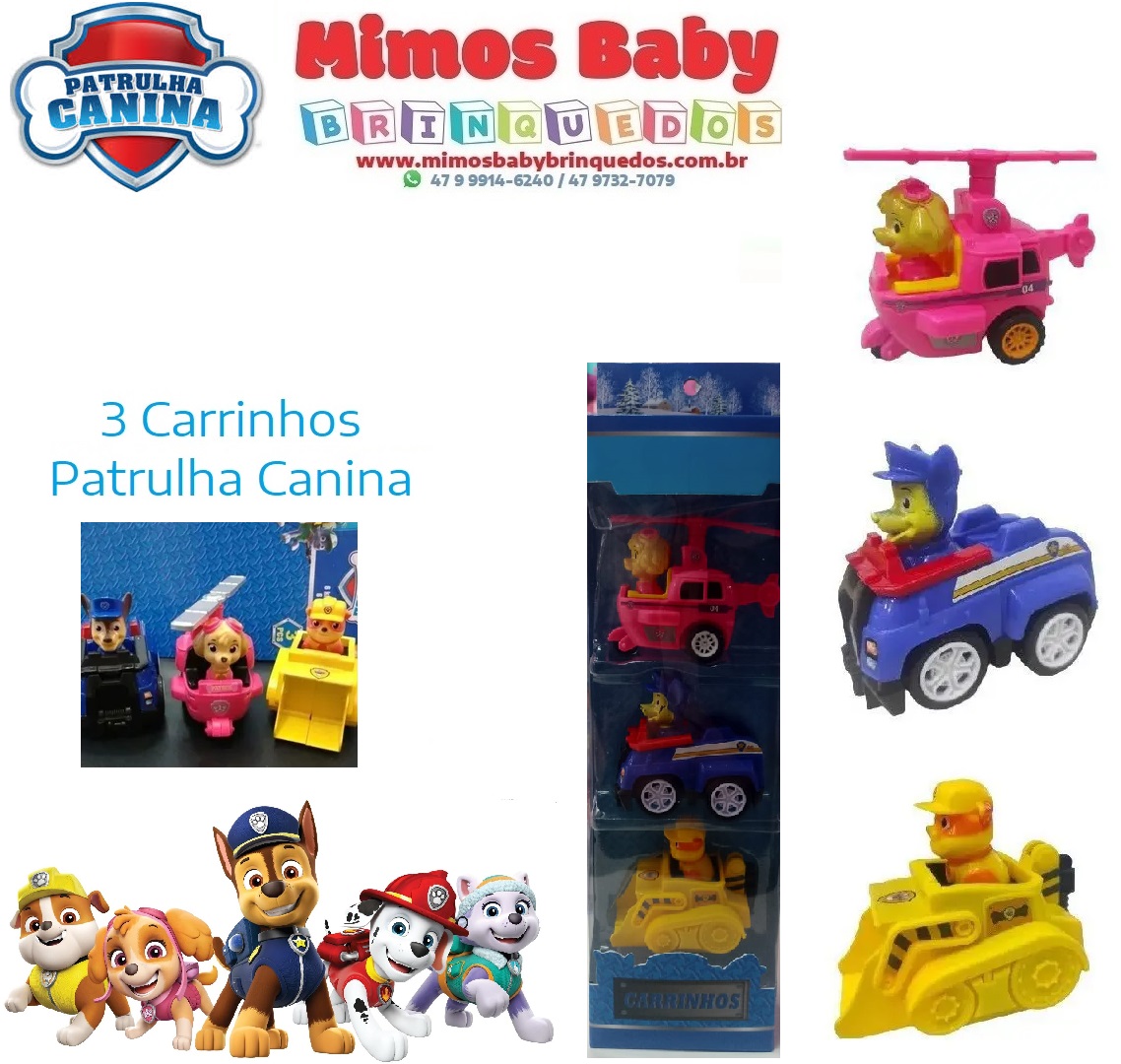 Caixa 3 Carrinhos Patrulha Canina – Fricção – Maior Loja de