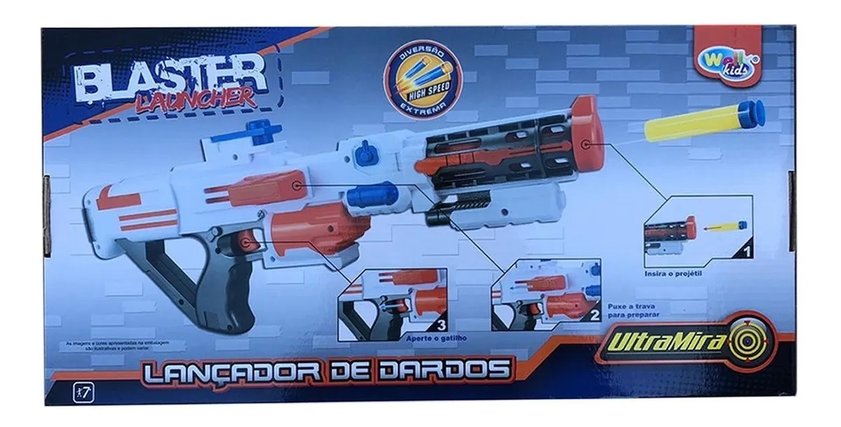 Lançador de Dardos Arma Tipo Nerf da Well Kids 45 cm x 14 cm