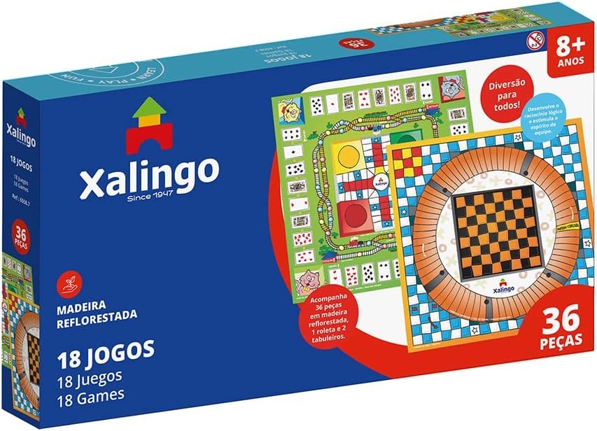 Jogos de tabuleiro 18 jogos – xalingo – Maior Loja de Brinquedos da Região