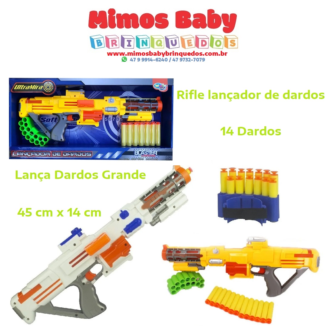 Lançador de Dardos Arma Tipo Nerf da Well Kids 45 cm x 14 cm