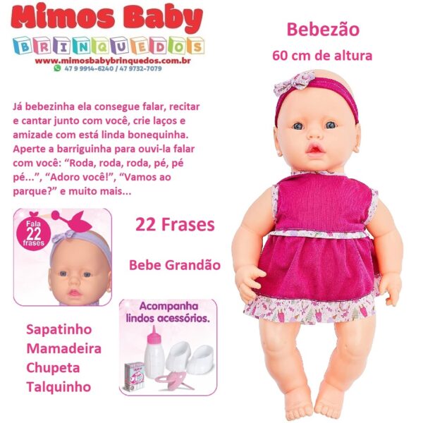 Boneca Interativa - Fala  Bebê  - 22 Frases - Sid-nyl  - 60 Centímetros - BEBEZÃO