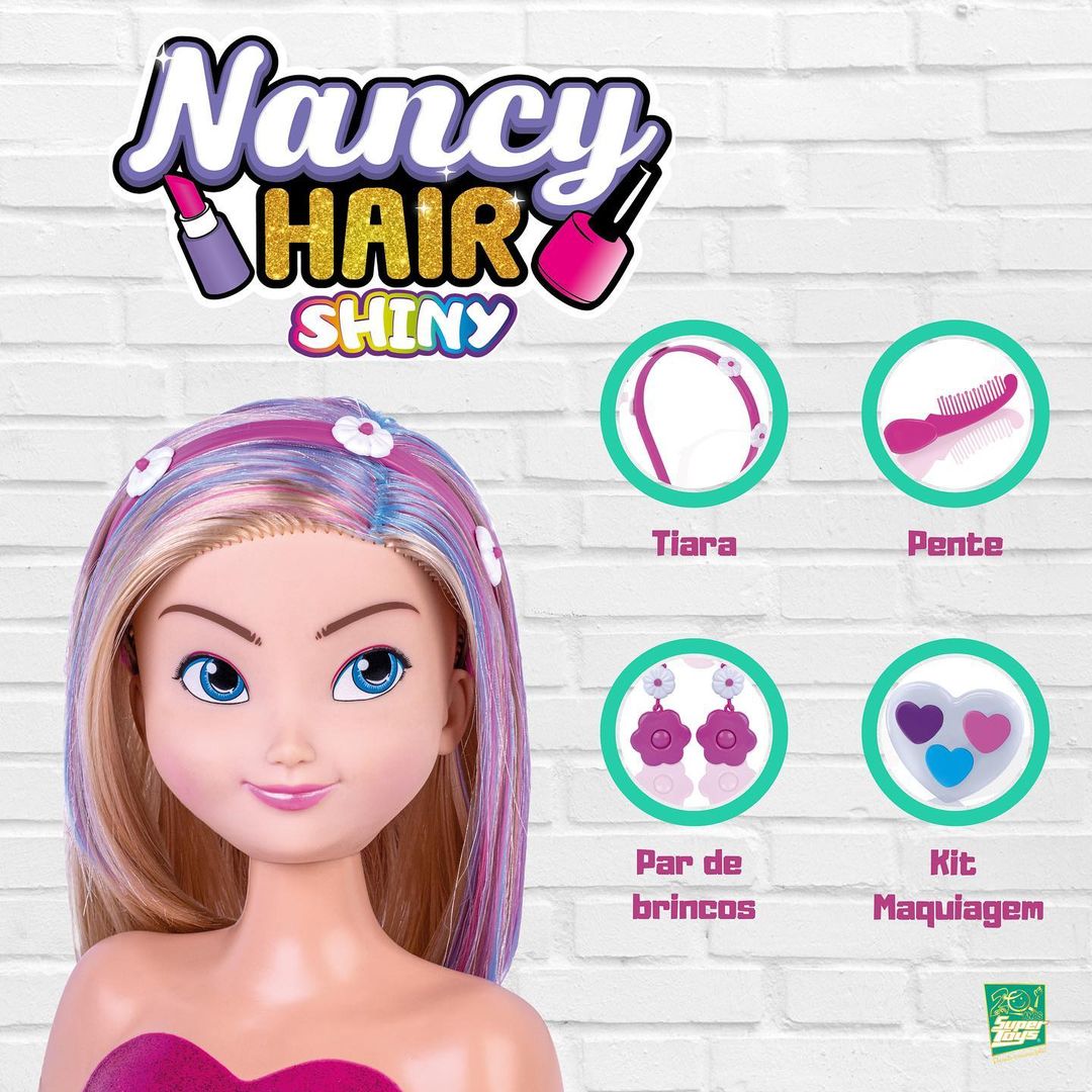 BONECA NANCY HAIR BRINCAR DE CABELEIREIRA COM MAQUIAGEM