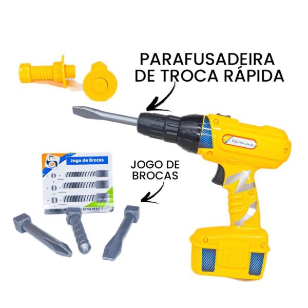 Kit Infantil Ferramentas Parafusadeira E Furadeira 6 peças - 18 cm x 16 cm - Image 3