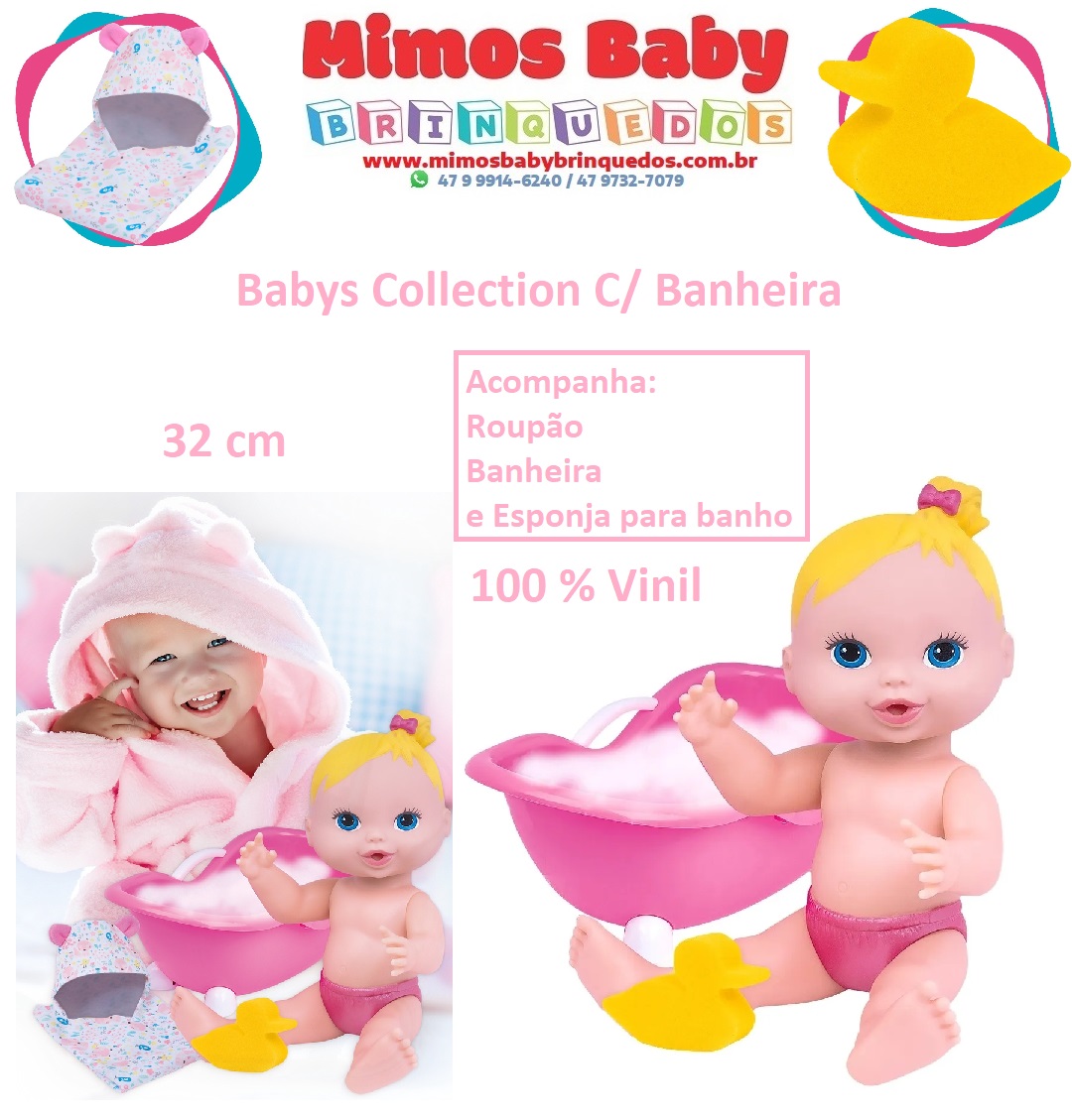 Boneca Bebê Reborn New Born Banho vem com ducha Divertoys - Babu Brinquedos