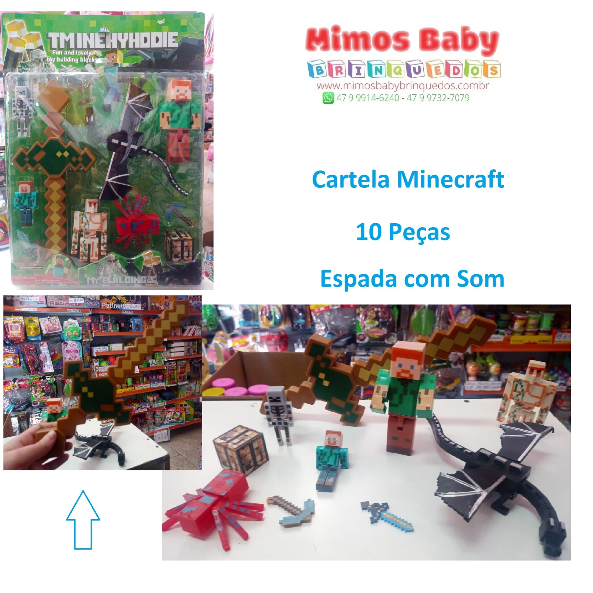 Kit Brinquedo Cartela Bonecos Minecraft E Itens 10 Peças novidades