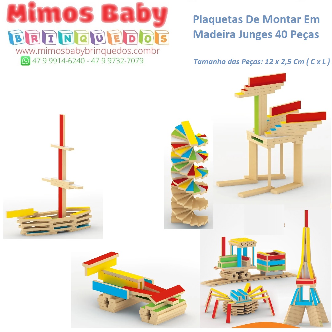 Plaquetas De Montar Em Madeira Junges 40 Peças – Maior Loja de Brinquedos  da Região