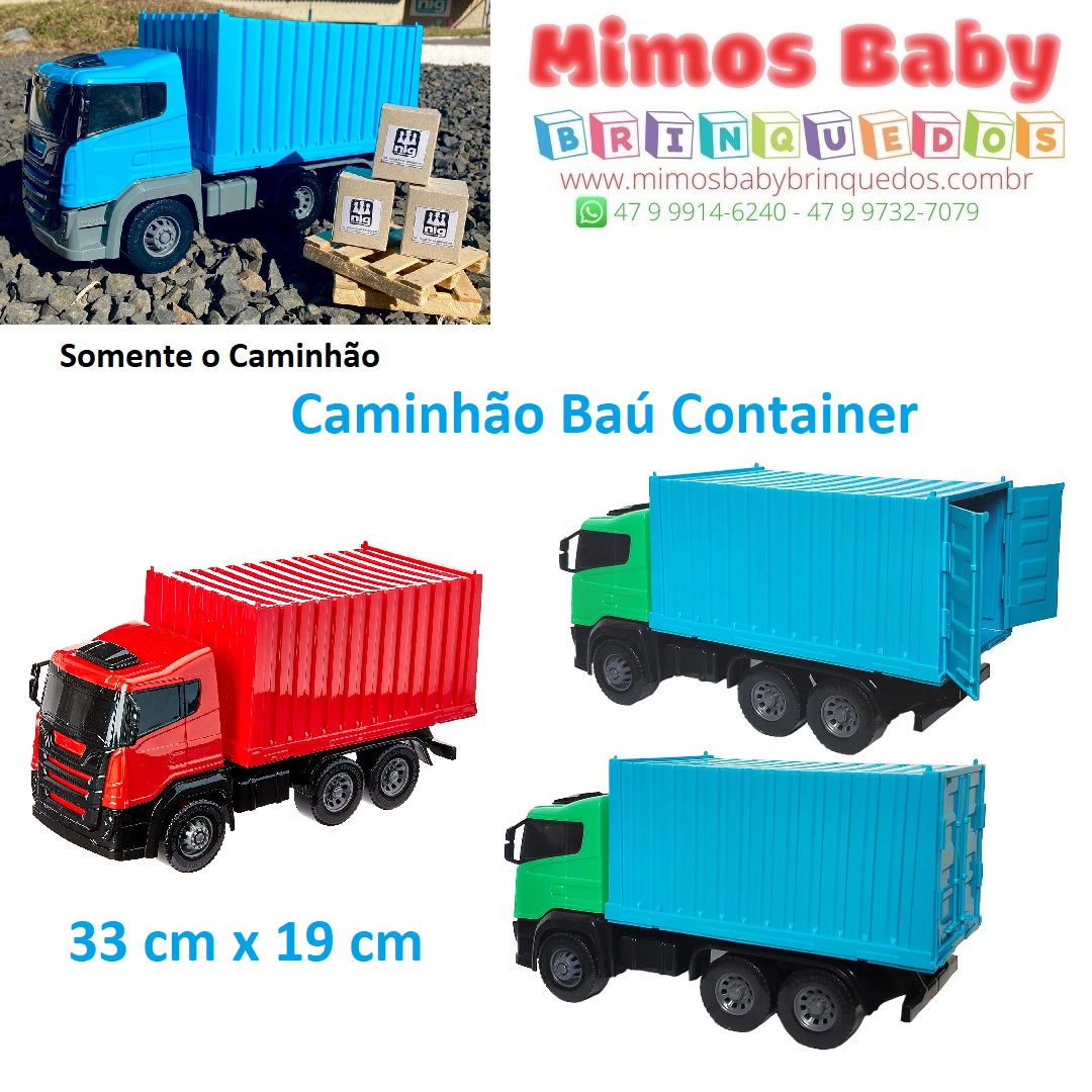 4 Caminhão Brinquedo Plataforma Com Trator + Caçamba + Baú