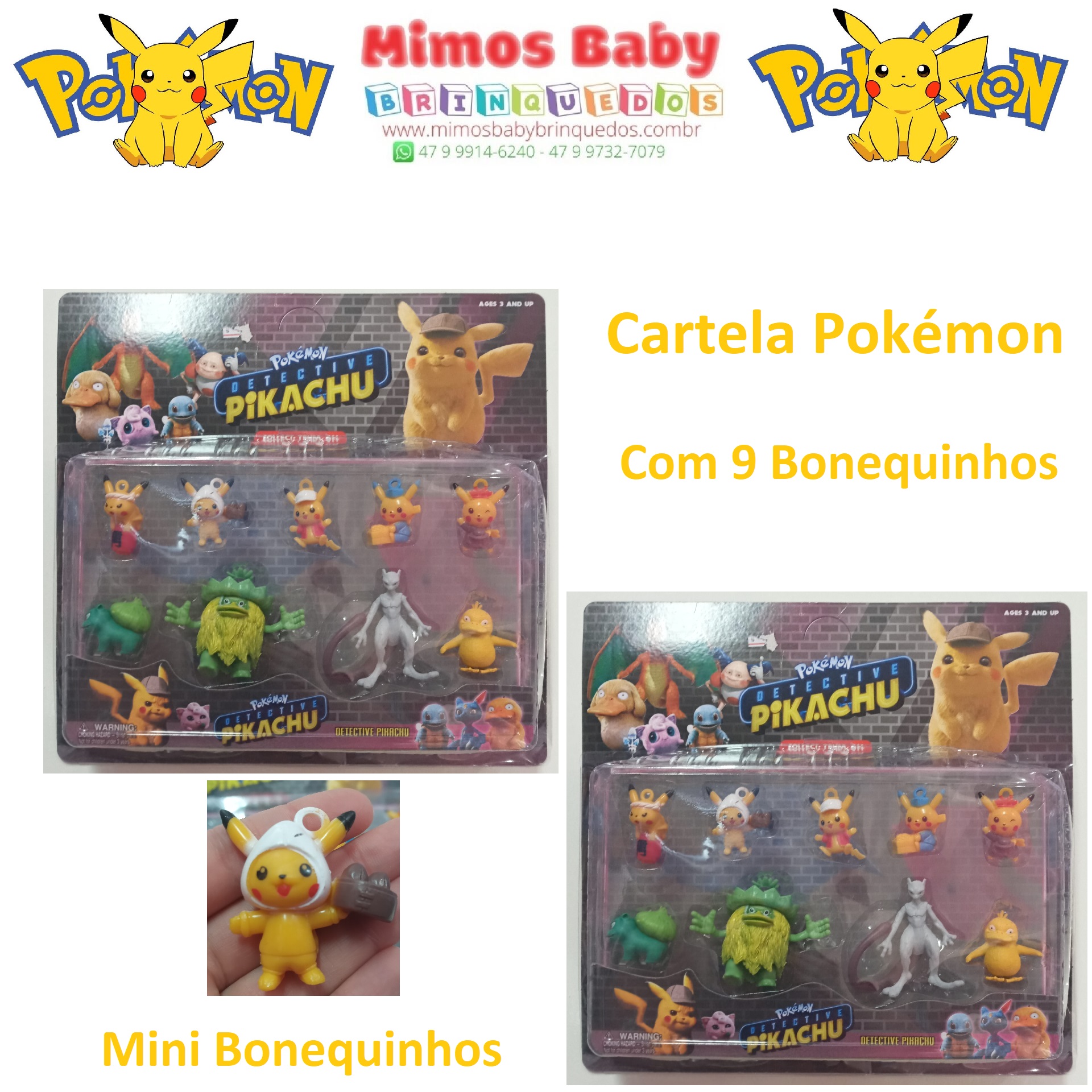 Cartela Bonecos Pokémon Go (+ Bola) Com 6 Personagens