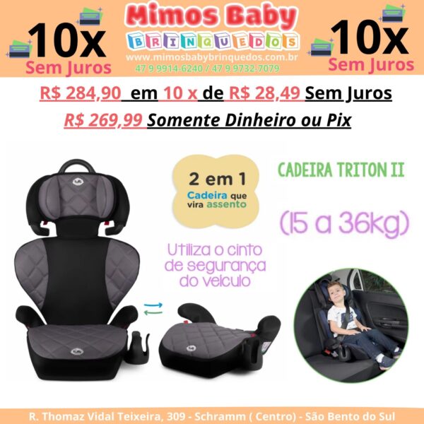 Cadeira Infantil Para Carro Triton Preto Cinza II -  15-36 Kg - Tutti Baby