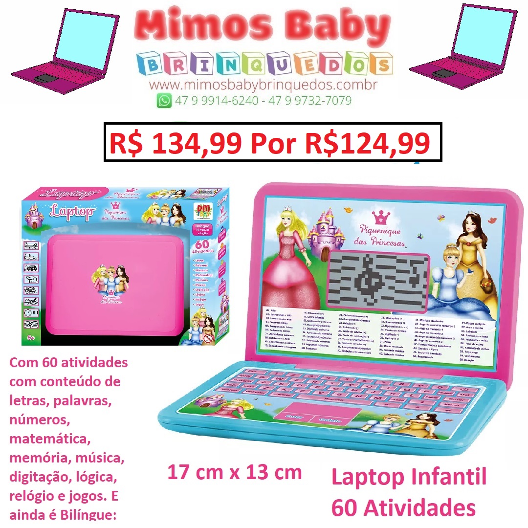 Laptop Infantil Bilingue 60 Atividades Princesas, DM Toys : :  Brinquedos e Jogos