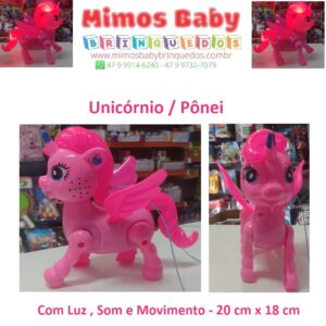 Unicórnio / Pônei Com Luz , Som e Movimento - 20 cm x 18 cm