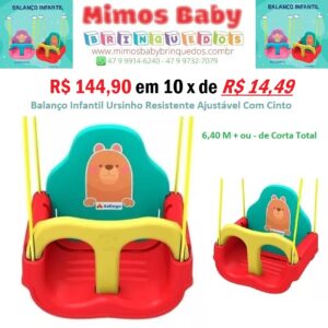 Balanço Infantil Ursinho Resistente Ajustável Com Cinto 6,40 M + ou - de Corta Total