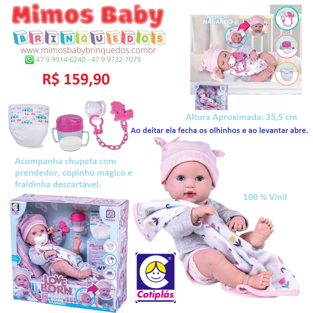 Boneca Bebe Reborn Neném Nanando Abre Fecha Olho